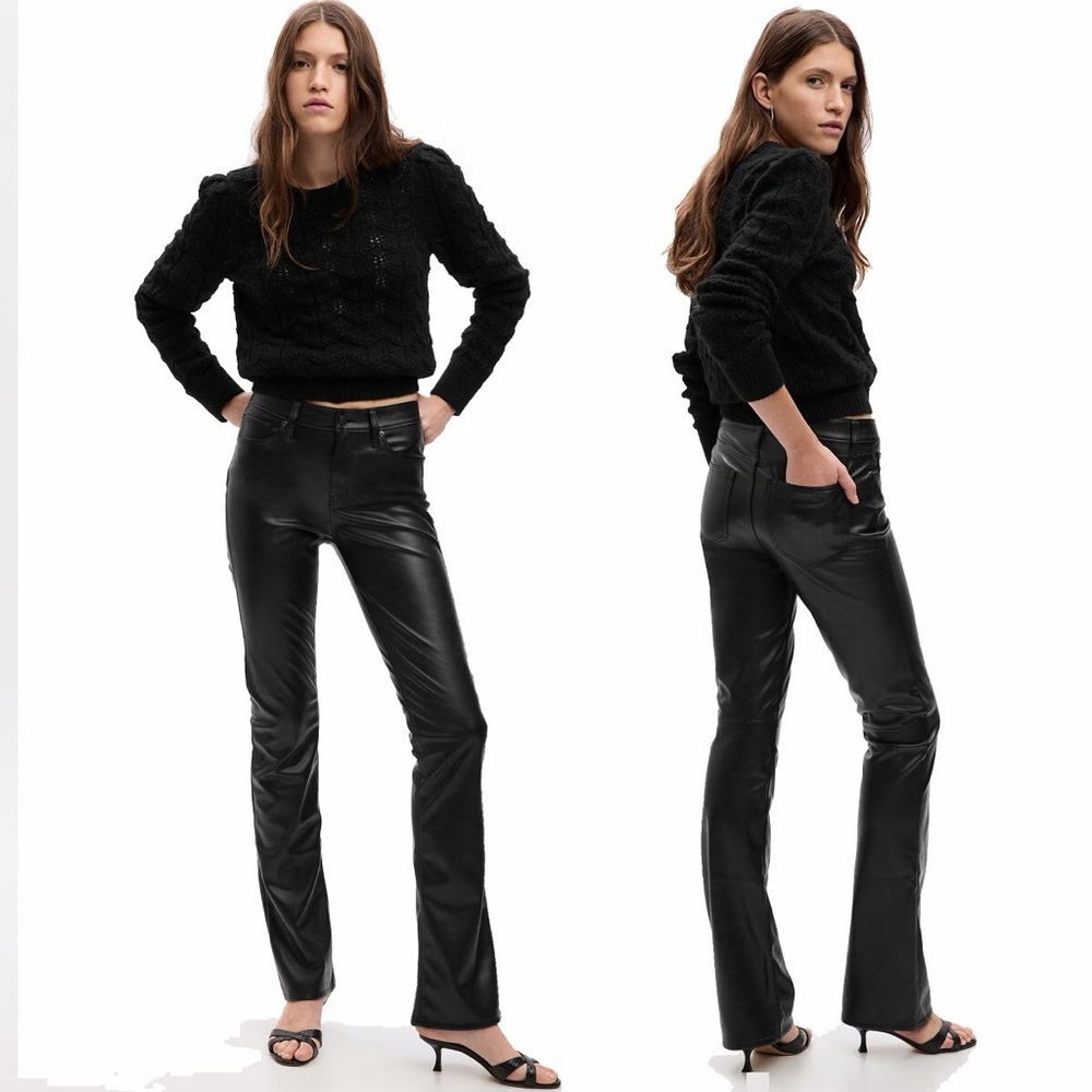 🆕 NWT GAP Faux Leather Baby Boot Cut Mid Rise Pants Size 27 / 4P Black Y2K Style